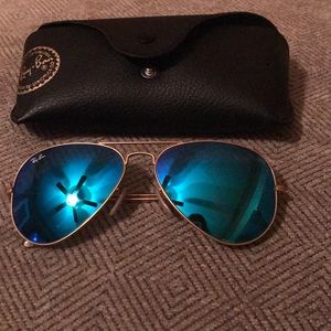 RayBan Aviator Gold Matte/Blue Mirrored Sunglasses